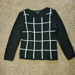 Trouve Plaid /Grid Pattern Black & White Sweater w/ Braided, Size Small